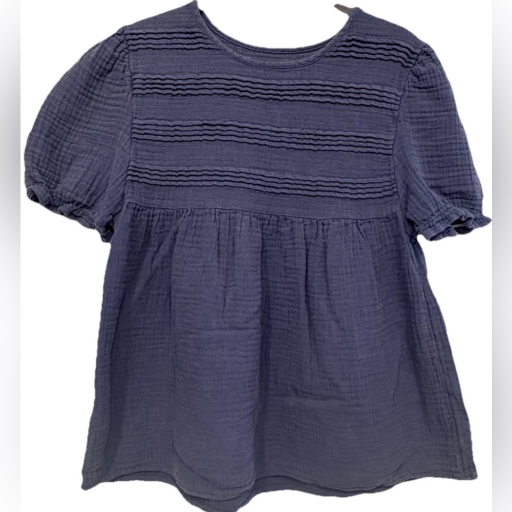 Simply Southern Navy Blue Smocked Puff Sleeve 100% Cotton Top Women's Size Small